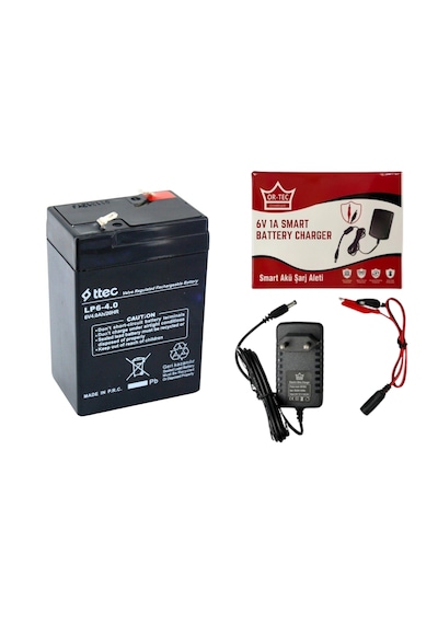 6 Volt 4 Amper Bakımsız Kuru Tip Akü Ve Şarj Cihazı 1 Amper