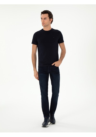 Lacivert Slim Fit Bisiklet Yaka Merserize Basic T-shirt