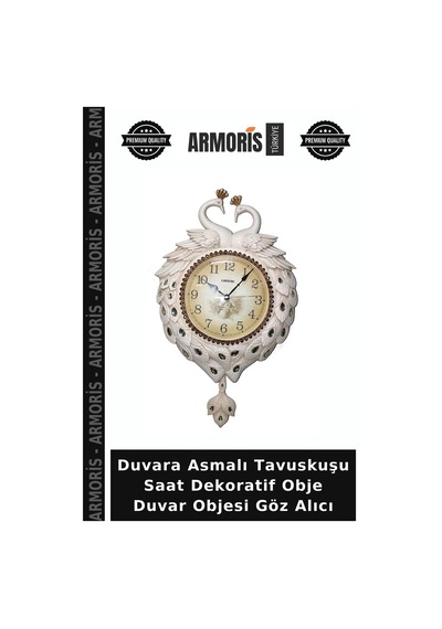 Duvara Asmalı Tavuskuşu Saat Dekoratif Obje Duvar Objesi Göz Alıcı Diğer
