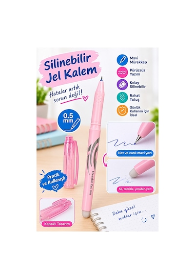 Mavi Silinebilir Tükenmez Kalem 1 Adet Pastel Renkli Mavi Silinebilir Jel Pilot Kumaş Kalem Mürekkepli Kolay Silinebilir Pembe
