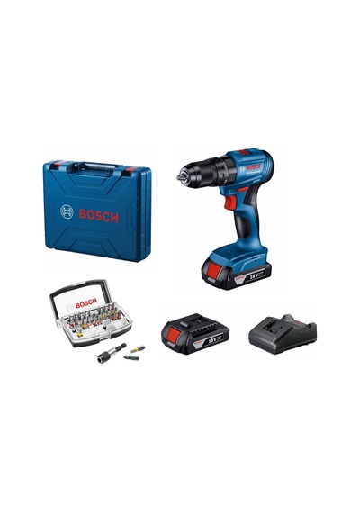 Bosch Gsb 185-lı 2 X 2.0ah Çift Akülü Darbeli Matkap + 32 Parça Bits Uç Seti
