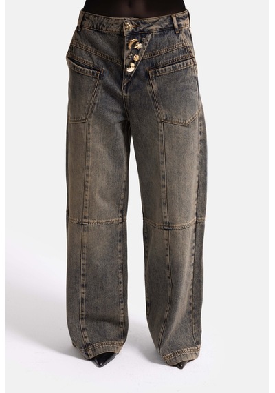 Kadın Koyu Kot 4w6-85 Mega Baggy Aksesuar Detaylı Tasarım Denim Jean