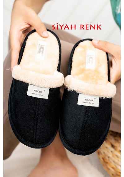 Stwenn 2'li Karma Erkek Kadın Avantajlı Paket Peluş Ev Terliği Kapalı Burun Arkası Açık Sıcak Rahat Panduf 2 Li Ucc Terlik