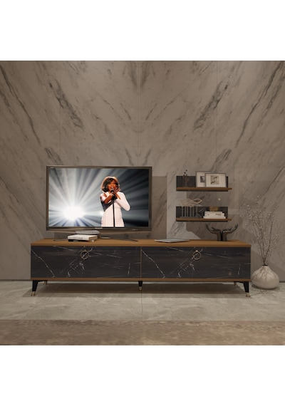 Decoraktiv Eko 4 Mdf Std Gold Tv Ünitesi Tv Sehpası Ceviz - Siyah Mermer
