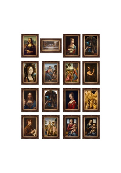 Leonardo Da Vinci Tabloları 16'lı Sticker Seti Laptop Defter Ajanda Etiket Çok Renkli