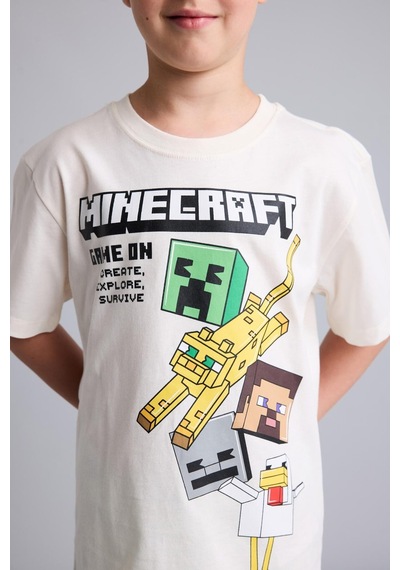 Defacto Minecraft Lisanslı Regular Fıt 2li Ecru Pijama Takımı Erkek Çocuk H7270a826hser99 Ekru-er99