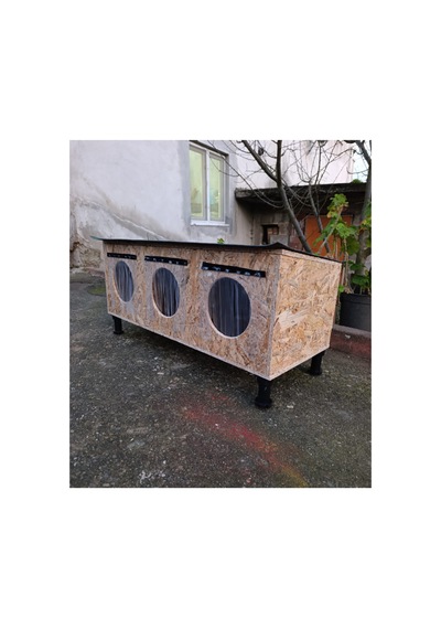 Kedi Evi Kedi Yuvası Özel Üretim Sokak Kedileri İçin 90x40x40 Cm 3 Bölmeli Şilte Çatılı Yalıtımlı