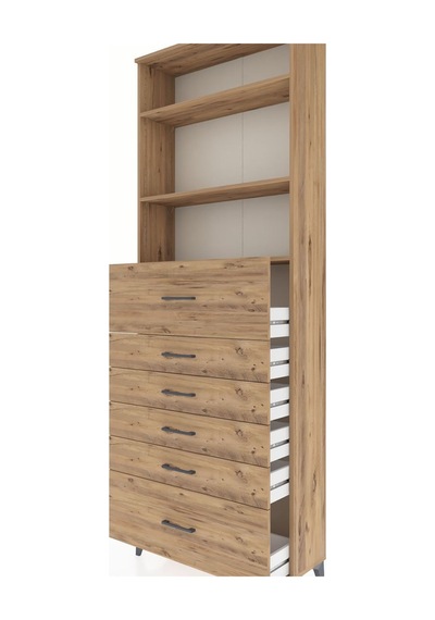 Arges Dolap 3 Raflı 6 Çekmeceli 88x30x243 Çam-çam Çam