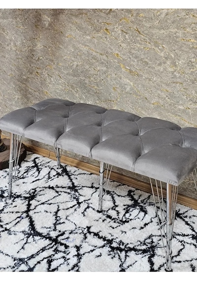 Metal Krom Tel Ayaklı 100 Cm Puf Bench - Puf - Bench - Oturak - M Çok Renkli