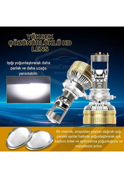H7 Lazer Mercekli Far Ampulü Ufuk Çizgili Otomobil Araç Motosiklet Uyumlu Profesyonel Mini Projektör Led Beyaz Led Xenon Lamba 8200lm Şimşek Etkili Uzun Kısa 2 Adet 12/36v 55w