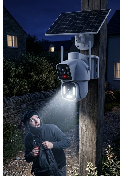 Inox-x22 Çift Lensli 4g Esım Solar Güneş Enerjili Güvenlik Kamerası - Black Light Renkli Gece Görüşlü Dış Mekan