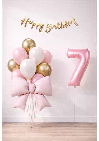 Pembe Fiyonk 7 Yaş Doğum Günü Balon Seti