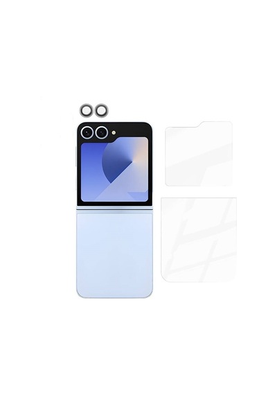 Apsuwa Samsung Glaxy Z Flip 6 Uyumlu Ekran Koruyucu Arka + Kamera Lens Koruyucu Gümüş