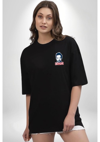 Breaking Bad Siyah Oversize Unisex Ön Sol Yan Minimal Baskılı Tişört Koyu Siyah