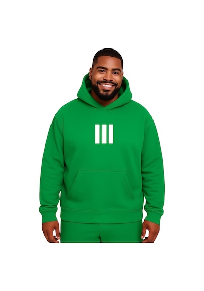 Benroma 3 Çizgi Baskılı Büyük Beden Unisex Sweatshırt Yeşil