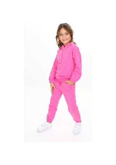 Toontoy Kids Toontoy Kız Çocuk Kapüşonlu Yarım Fermuar Detaylı Eşofman Takım Fuşya
