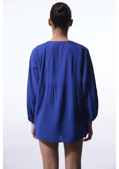 Penti Lacivert Freya Crinckle Kısa Kol V Yaka Midi Kimono