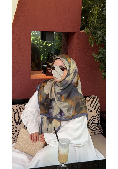 Qalortex Scarf Pamuklu Soft Meva Desen Eşarp-lacivert