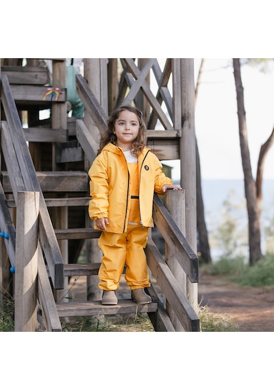Ligenne Su Geçirmez Çocuk Yağmur Seti Polar Astarlı Yağmur Montu Ve Yağmur Tulumu Pure Mustard Sarı
