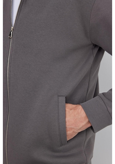 Tudors Unisex Relax Fit Rahat Kesim Pamuklu 3 İplik İçi Polarlı Fermuarlı Cepli Gri Sweatshirt Hırka-41678 Koyu Gri