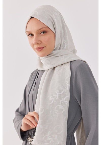 Mirsoy Scarf Daka Desen Parlak Jakar Şal - Kırık Beyaz Kırık Beyaz