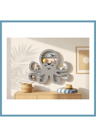 Bezos 3d Baskı Ahtapot Duvar Rafı - Dekoratif Mini Raf-gri Mbt06
