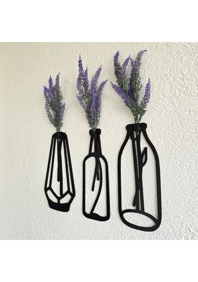 Lavanta Çiçekli Dekoratif Tablo 3 Lü Set - Siyah