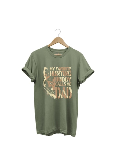 Hunting Avcılık Kurt Poster Baskılı %100 Pamuk Regular Fit Bisiklet Yaka Haki T-shirt Haki