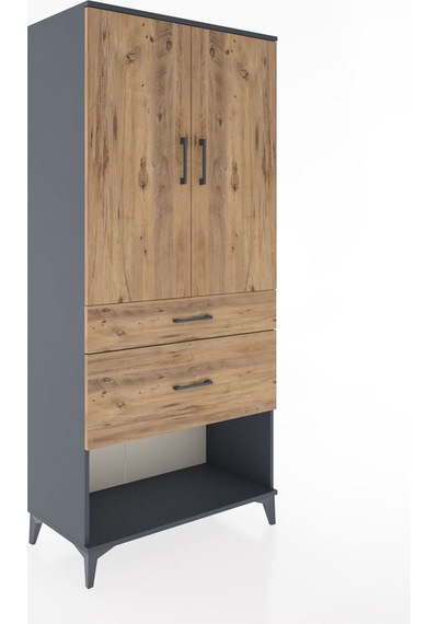 Hyperion Dolap Tek Raflı 2 Çekmeceli Tek Askılı 88x44x195 Antrasit-çam Antrasit