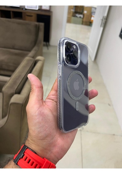 Apple Uyumlu iPhone 14 Pro Max Simli Magsafe'li Kaliteli Premium Kadın Telefon Kılıfı Gri