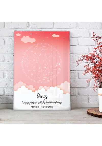 Decorita Gökyüzü Haritası | Yeni Doğan Hediyesi - Cam Tablo