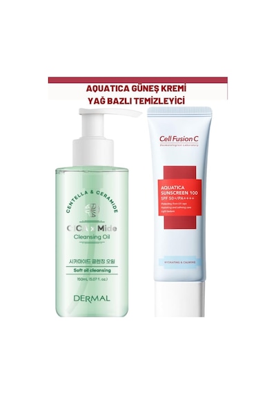 Cell Fusion C Aquatica Güneş Kremi SPF50+ 50 G + Dermal Cica X Mide Cleanser Oil 150 ML