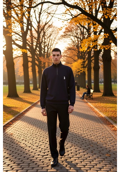 Benerly Erkek Dik Yaka Standart Kol Selanik Oversize Kalıp Sweatshirt Fon Lacivert