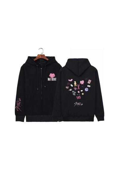 Tarzsokak Maxıdent Stray Kids Fermuarlı Kapşonlu Hoodie Mod570 14653 Siyah
