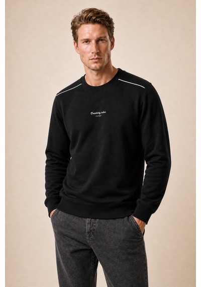 Redline Qwen Bisiklet Yaka Regular Fit Kışlık Sweatshirt Siyah