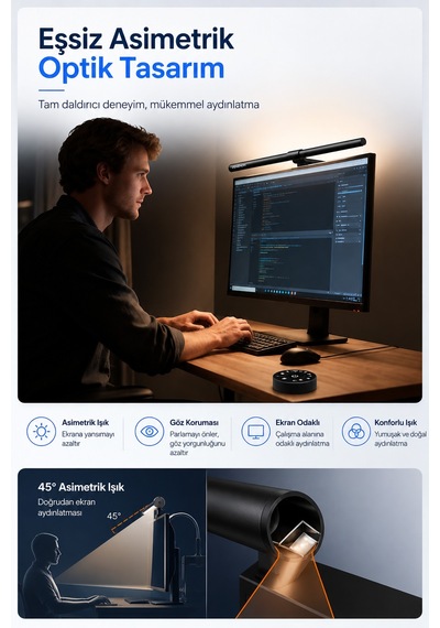 Aura-pro Monitör Lambası Ön-arka Işık Kumandalı Kademeli Parlaklık Renk Ayarlı Masa Pc Ekran Işığı Siyah