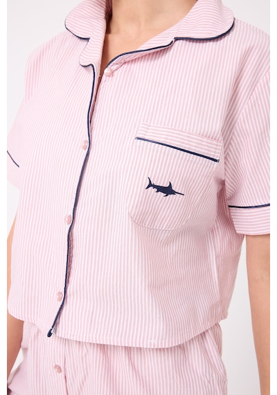 Lespadon Marısılk Kadın Yazlık Şortlu Crop Gömlekli Pijama & Lounge Takımı -3249 Pudra