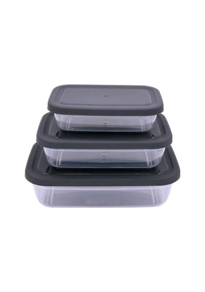 Asude Asd037 Maya Dikdörtgen 3'lü Saklama Seti 500-900-1500 Ml Antrasit Çok Renkli