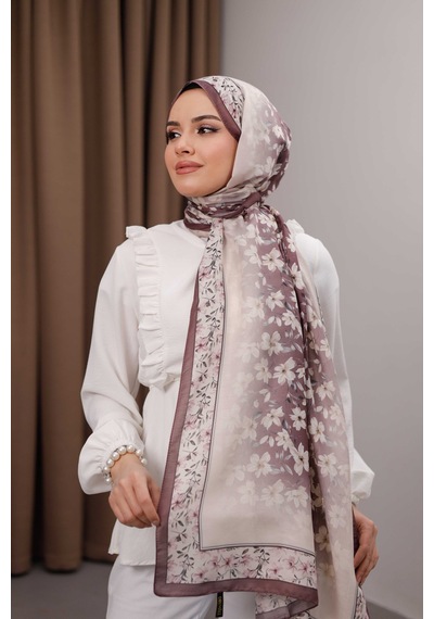Mimiyum Flora Desen Soft Şal Kahve Mürdüm