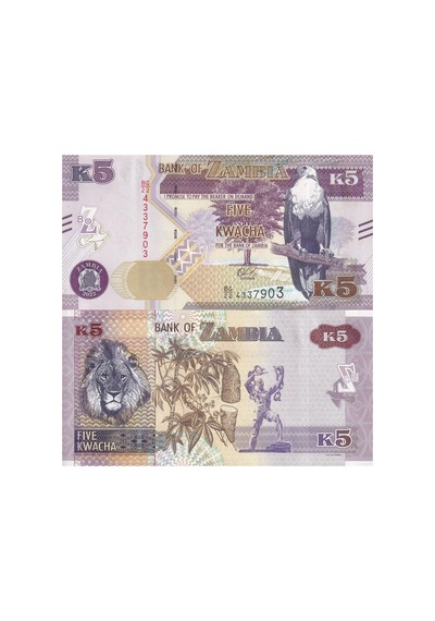 Zambiya 2018 Yılı 5 Kwacha Kağıt Para Çil Unc Koleksiyon Para