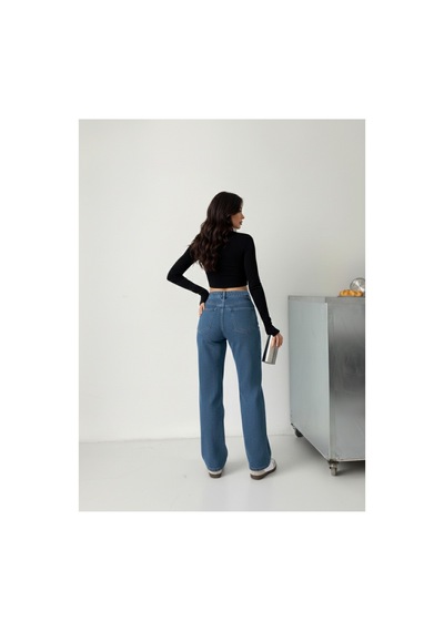 Kene Jeans Kadın Yüksek Bel Mavi Boyfriend Bol Paça Denim Kot Pantolon Mavi