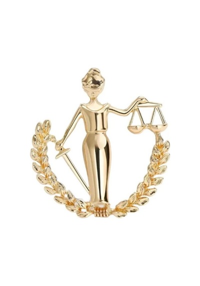 Adalet Figürlü Gold Broş Themis Terazili Yaka Broşu, Avukat Ve Hukuk Temalı Aksesuar Gold