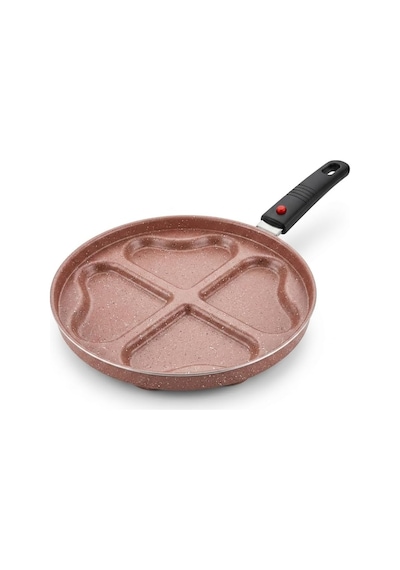 Redio Romantik 24 Cm Kalpli Pankek Ve Omlet Tavası - 4 Gözlü, Çıkarılabilir Saplı Yanmaz Yapışmaz Bölmeli Tava Pembe