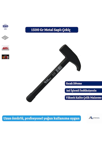 Metal Saplı Kamyoncu Tipi Çekiç 1500 Gr Dövme Çelik Eğri Uçlu Profesyonel