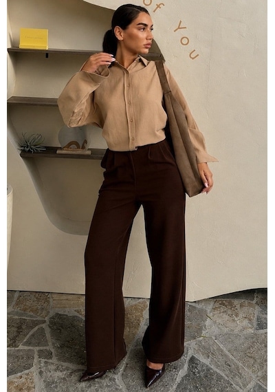Madmext Bej Keten Kadın Gömlek Mg2797