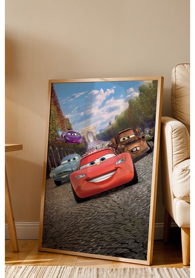 Şimşek Mcqueen Ve Mater Dünya Turu Çerçeveli Tablo - Lüks Çocuk Odası Arabalar Serisi Duvar Dekoru Kayın Şimşek Mcqueen Ve Mater Dünya Turu Çerçeveli Tablo - Lüks Çocuk Odası Arabalar Serisi Duvar Dekoru Kayın