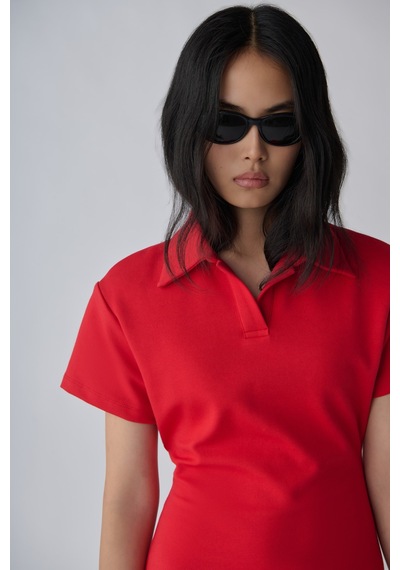 Suud Collection Kırmızı Raine Polo Yaka Elbise