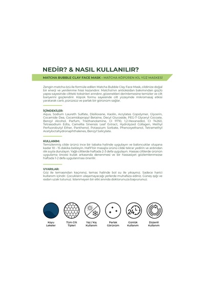 Matcha Mucize Bubble Clay Yüz Maskesi Gözenek Temizleyici Yenileyici Köpüren Yüz Maskesi 100 Ml - 807875687