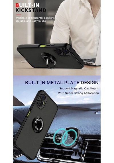 Infinix Note 40 Pro Plus 5G Kılıf Yüzüklü Standlı Extra Darbe Emici Sert Silikon Kapak - Siyah