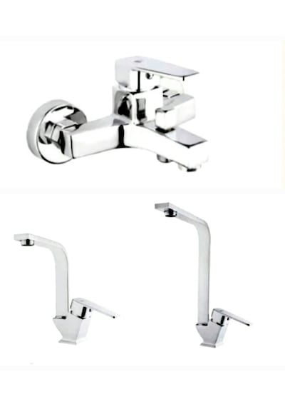 Tema Kare L Lavabo Bataryalı Batarya Seti 61011 + 61012L + 61013L Krom
